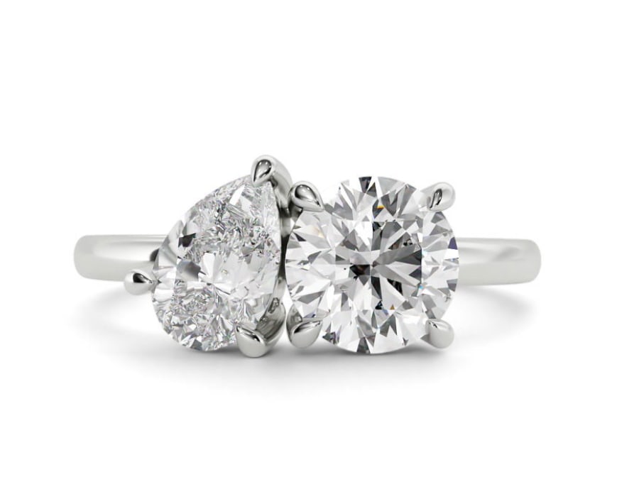 Certified 4.00 Carat Pear Cut & Round D VVS1 Lab Grown Diamond Engagement Ring 14KT Solid White (1 of 3)