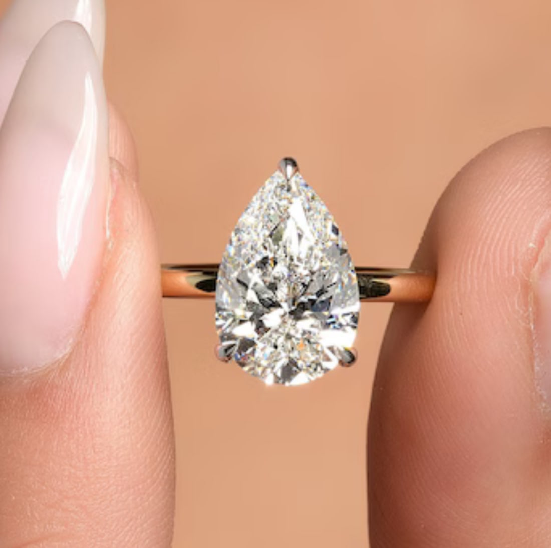 Certified 2 Carat Pear Cut D VVS1 Lab Grown Diamond Engagement Ring 14KT Solid Yellow Gold: Certified 2 Carat Pear Cut D VVS1 Lab Grown Diamond Engagement Ring 14KT Solid Yellow Gold - Ring Szie US 7