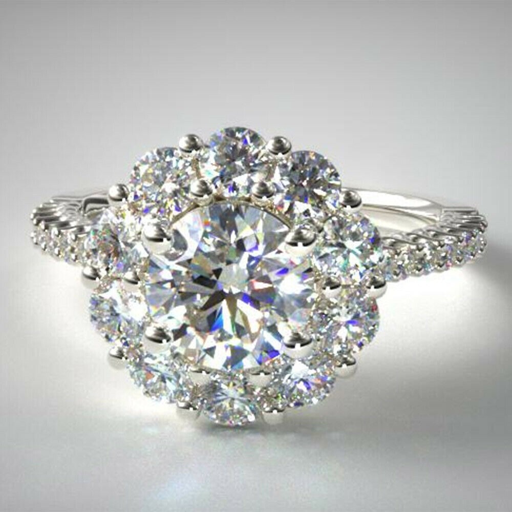 Certified 3 Carat Round Cut D VVS1 Lab Grown Diamond Engagement Ring 14KT Solid White Gold (1 of 5)