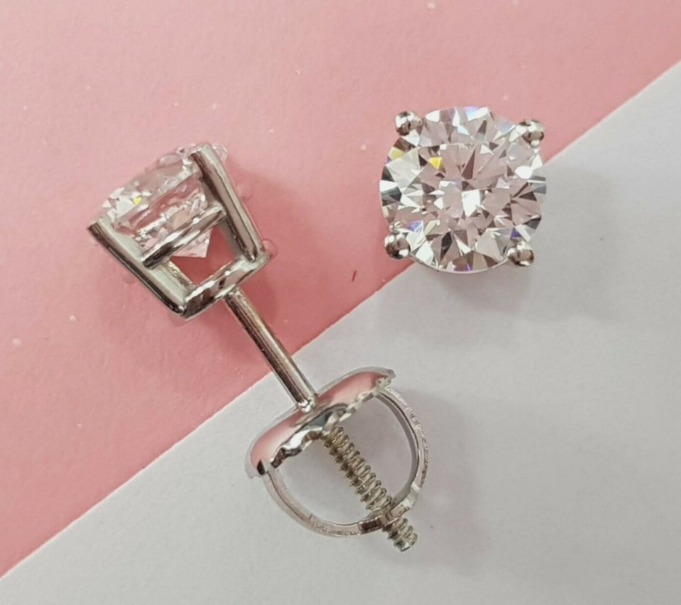 Certified 4 Carat Round Cut D VVS1 Lab Grown Diamond Earrings 14KT Solid White Gold: Certified 4 Carat Round Cut D VVS1 Lab Grown Diamond Earrings 14KT Solid White Gold
