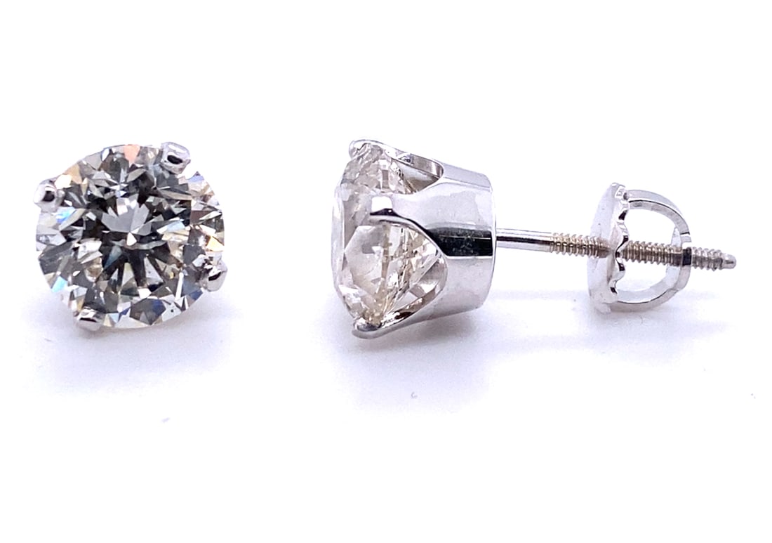 Certified 4 Carat Round Cut D VVS1 Lab Grown Diamond Earrings 14KT Solid White Gold (1 of 2)