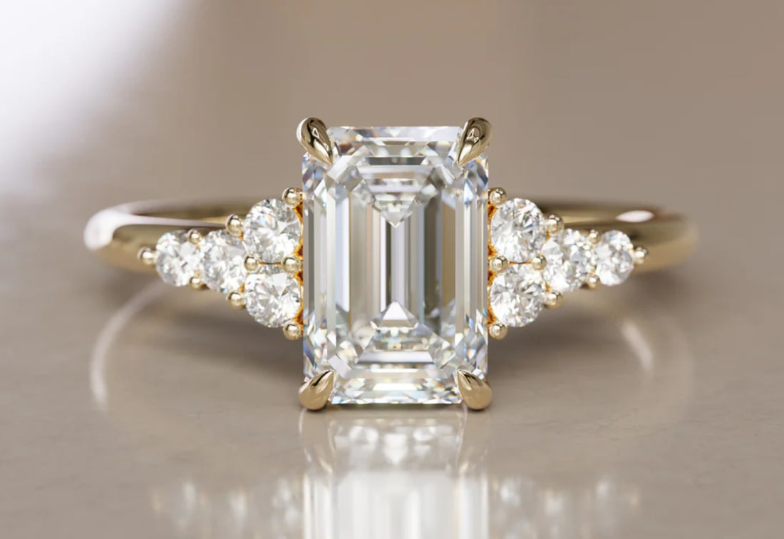 Certified 2.00 Ct Emerald Cut Lab Grown Diamond D VVS1 Engagement Ring 14KT Solid Yellow Gold (1 of 3)