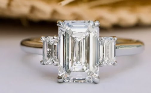 Certified 5 Ct Emerald Cut Lab Grown Diamond D VVS1 Engagement Ring 14KT Solid White Gold: Certified 5 Ct Emerald Cut Lab Grown Diamond D VVS1 Engagement Ring 14KT Solid White Gold - Ring Szie 7 - Side stone 0.70 Ct Lab Grown Diamonds D vs1 - Fancy Cut