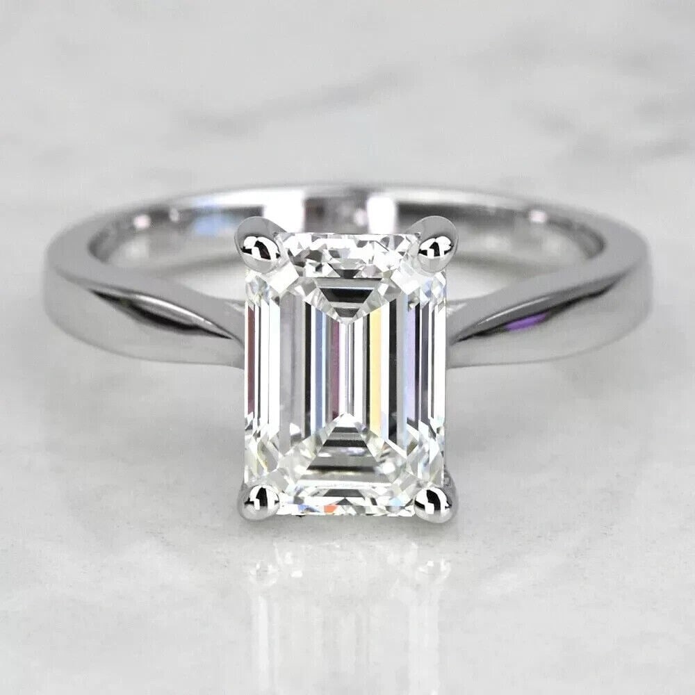 Certified 2.5 Ct Emerald Cut Lab Grown Diamond D VVS1 Engagement Ring 14KT Solid White Gold (1 of 4)