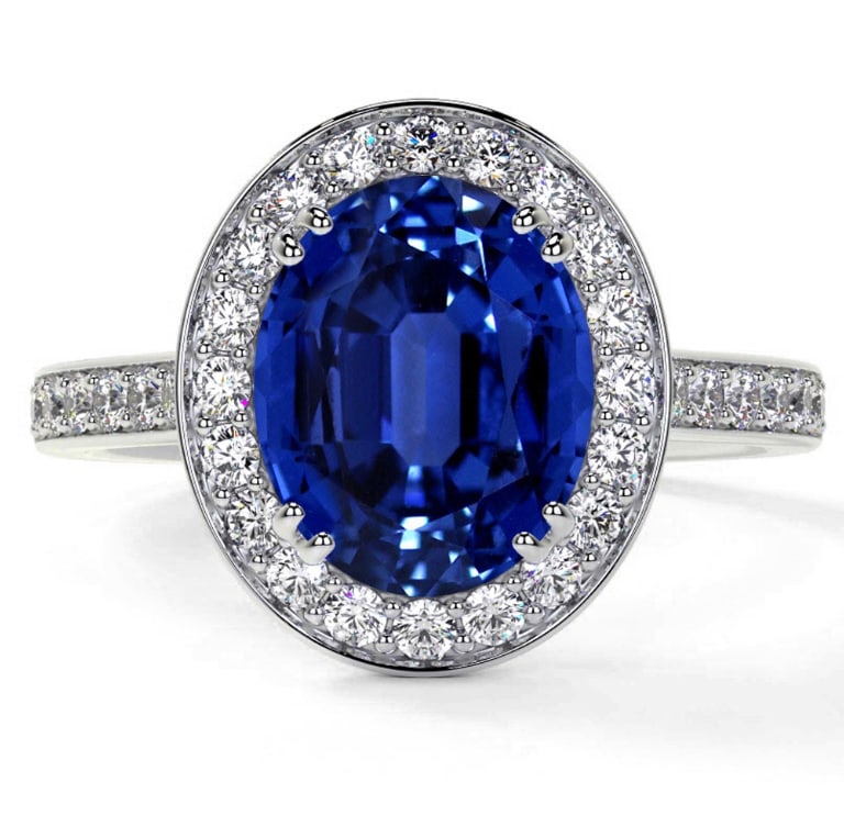 Certified 8.5 Ct Oval Cut Lab Grown Blue Sapphire & Lab Grown Diamond D VVS1 Engagement Ring (1 of 2)