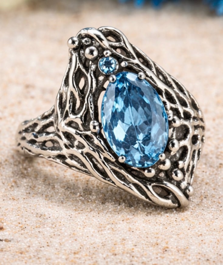 925 Sterling Silver 6 Ct Aquamarine Vintage Ring Handmade Jewelry Trending Design: 925 Sterling Silver 6 Ct Aquamarine Oval & Round Cut Vintage Ring Handmade Jewelry Trending Design- Ring Size: US 7.5| Free Shipping | Free Resizing Available