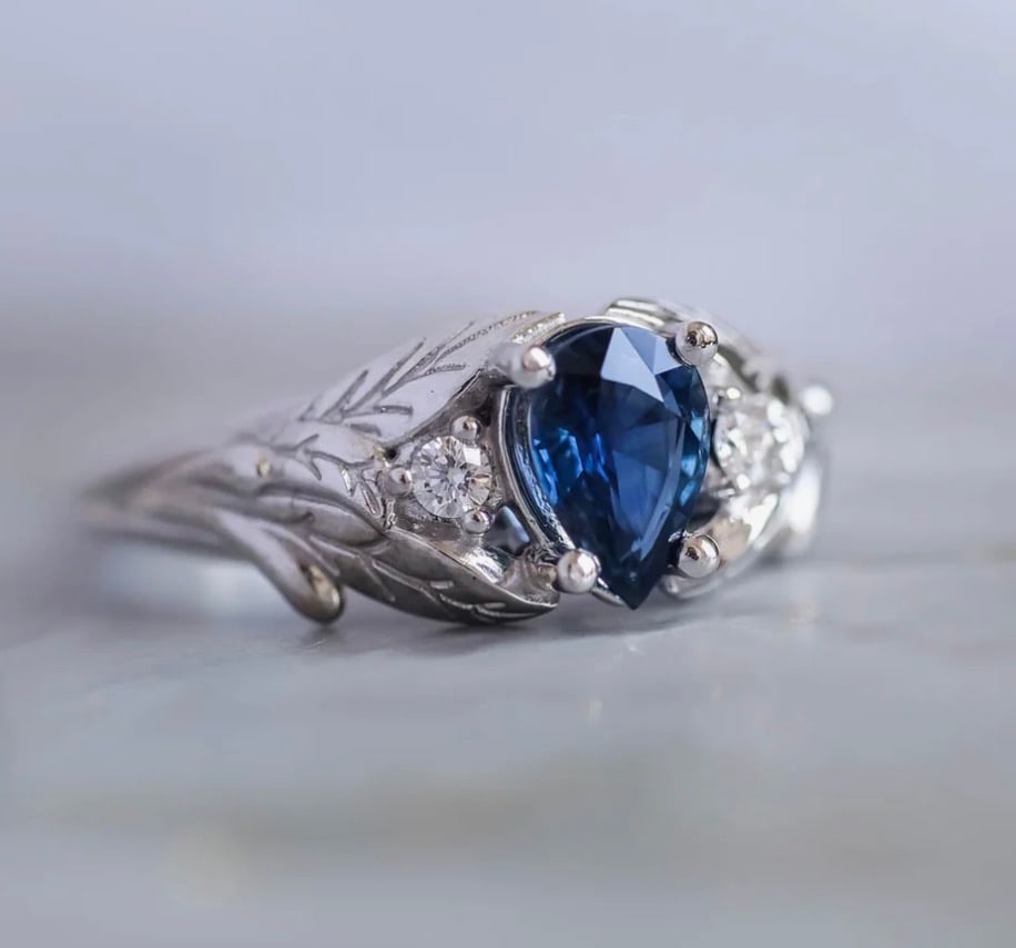 925 Sterling Silver 3 Ct Pear Cut Blue Sapphire Vintage Ring Handmade Jewelry Trending Design: Certified 925 Sterling Silver 3 Ct Blue Sapphire Pear Cut - White Gold Finish Vintage Ring Handmade Jewelry Trending Design - Ring Size: US 7| Free Shipping | Free Resizing Available