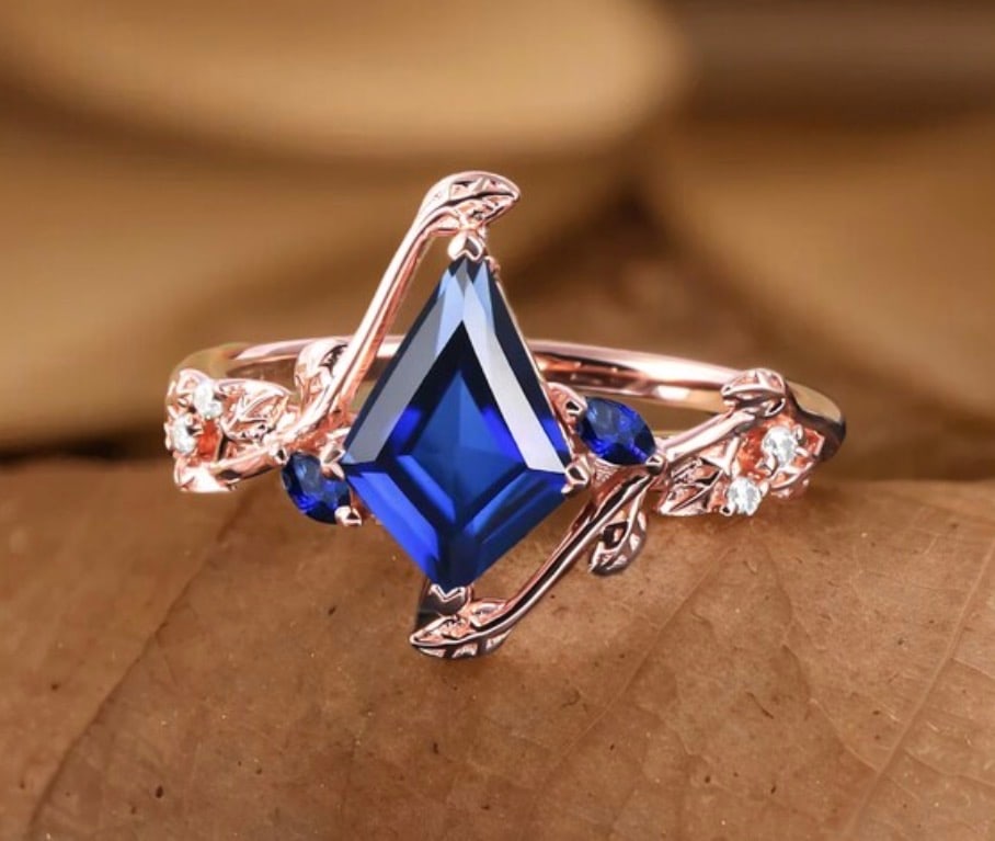 925 Sterling Silver 2 Ct Fancy Cut Blue Sapphire Vintage Ring Handmade Jewelry Trending Design: Certified 925 Sterling Silver 2 Ct fancy Cut Blue Sapphire- Rose Gold Finish Vintage Ring Handmade Jewelry Trending Design - Ring Size: US 7| Free Shipping | Free Resizing Available