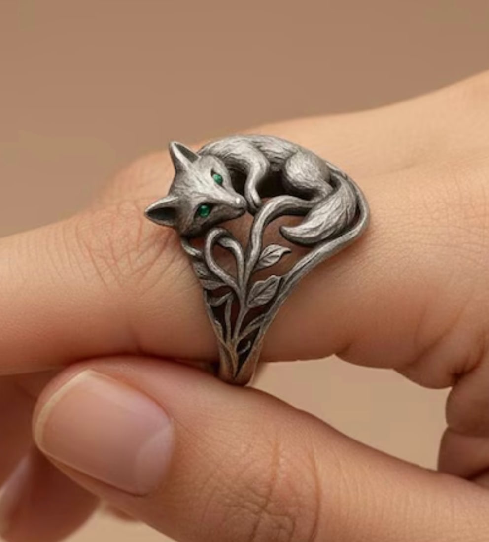Handcrafted sterling silver for ring emerald green eyes oxidized (1 of 4)