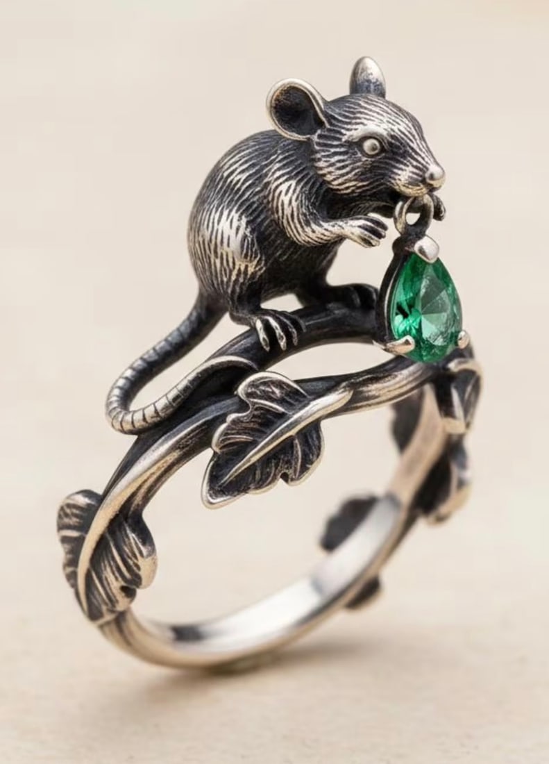 Handcrafted Vintage Sterling Silver Green Emreald Ring (1 of 3)