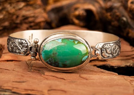 Rare Turquoise Silver Bracelet, Silver Handmade Jewelry, 925 Sterling Silver, (1 of 2)