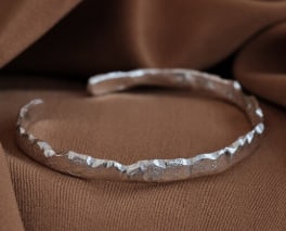 Hammered silver bangle bracelet, Solid silver bangle, - 2