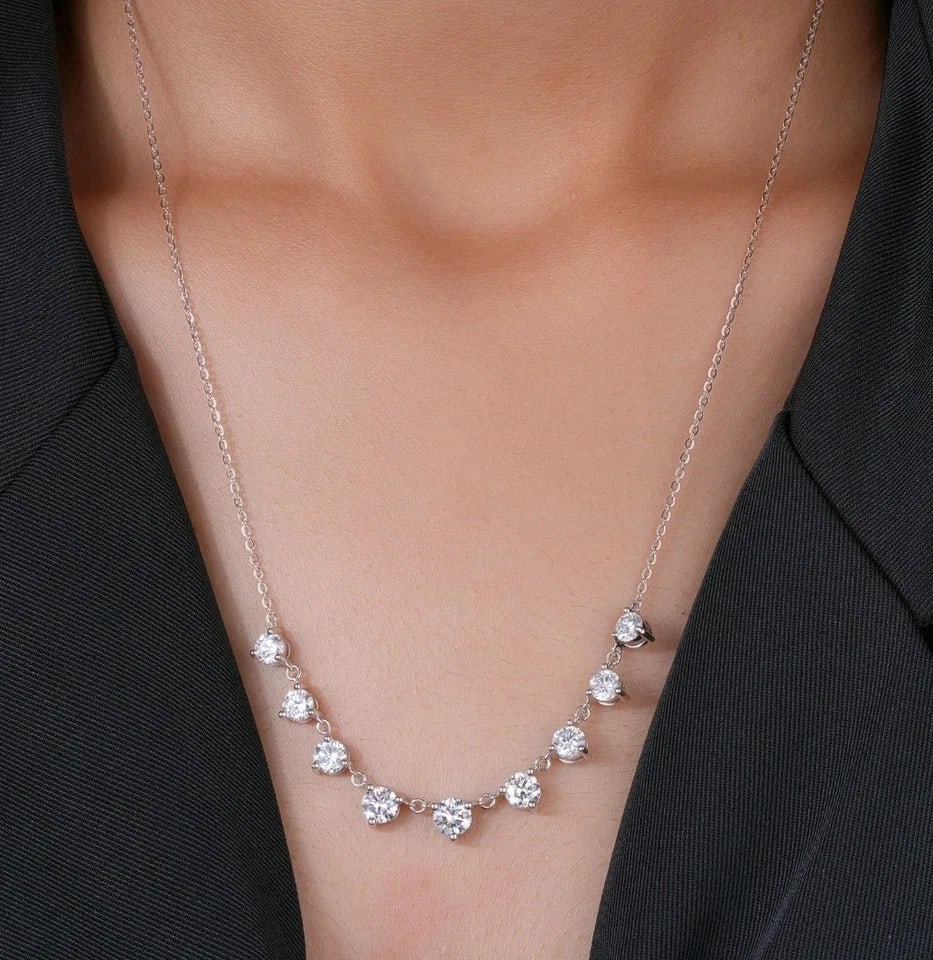 9 CT lab created diamonds White Diamond Solitaire Chain Necklace,925 Silver: Lab created diamonds White Diamond Solitaire Chain Necklace,925 Silver - 16 inch