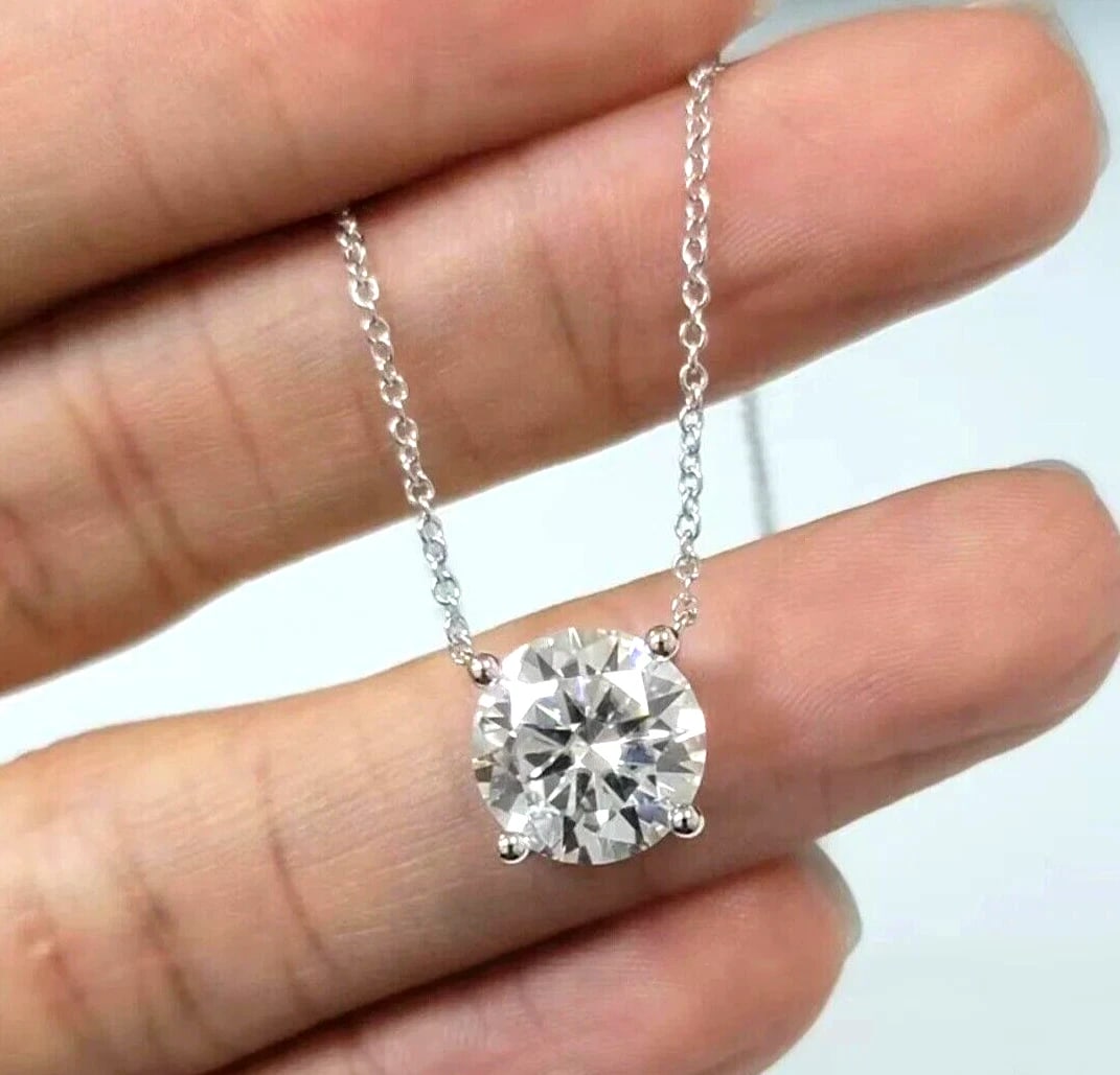 3 Ct Lab Created White Diamond Solitaire Necklace In 925 Silver: 3 Ct Lab Created White Diamond Solitaire Necklace In 925 Silver 16 INCH