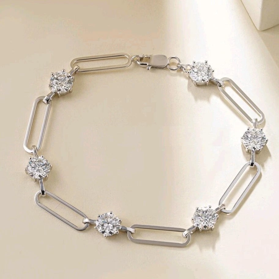 12 Ct Treated Certified Amazing White Diamond Chain Bracelet In 925 Silver: 12 Ct Treated Certified Amazing White Diamond Chain Bracelet In 925 Silver - 7.5 inch