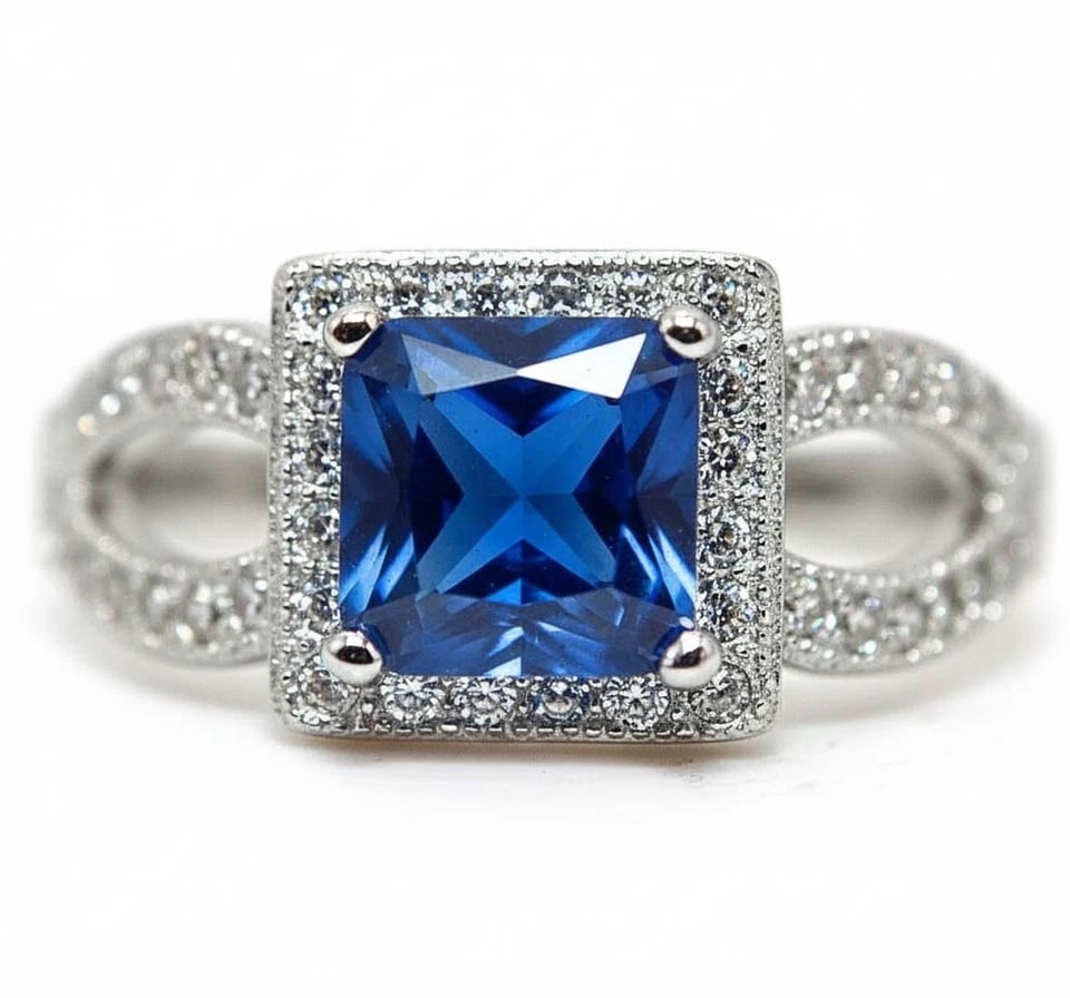Certified 6.5 Carat Lab Grown Sapphire 925 Silver Engagement Ring: Certified 6.5 Carat Lab Grown Sapphire 925 Silver Engagement Ring- Ring Size US 6