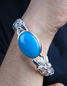 Salman Khan Orignal Turquoise (Firoza) in 925 Sterling Silver Bracelet - 8.5 INCH: Salman Khan Orignal Turquoise (Firoza) in 925 Sterling Silver Bracelet - 8.5 INCH