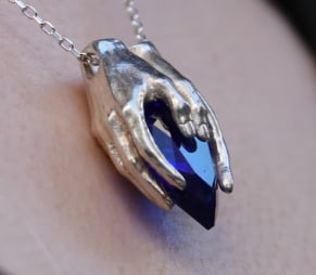 Certified 5 CtLa Grown Blue Sahipre Hand Pendant, 925 Sterling Silver: Certified 5 CtLa Grown Blue Sahipre Hand Pendant Necklace, 925 Sterling Silver - 18 inch