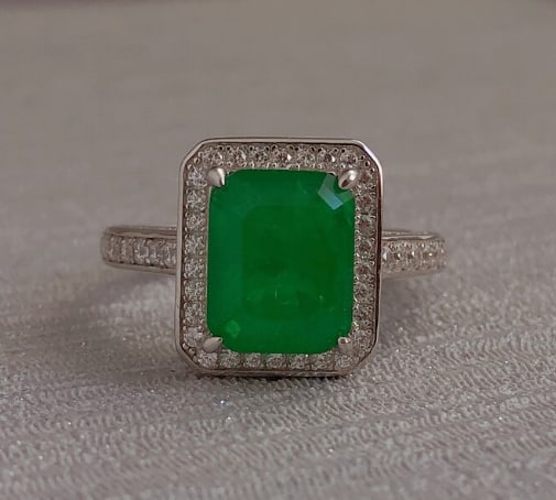 Certified 7.5 Ct Lab Grown Emerald Vintage Ring,925 Sterling Silver: Certified 7.5 Ct Lab Grown Emerald Vintage Ring,925 Sterling Silver - Ring Size US 7
