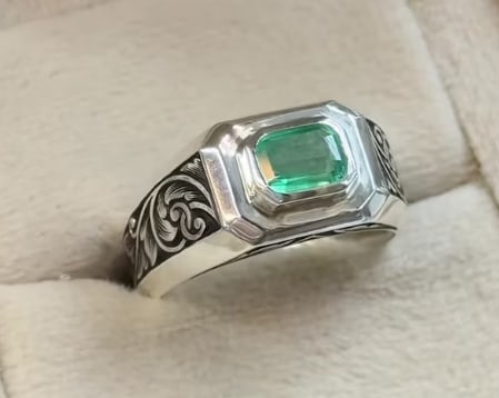 925 Sterling Silver Handmade Natural Green Emerald Gemstone May Birthstone Fine Jewelry Gift for Her: 925 Sterling Silver Handmade 2 CT Natural Green Emerald Gemstone May Birthstone Fine Jewelry Gift for Her - Ring Size US 6.5