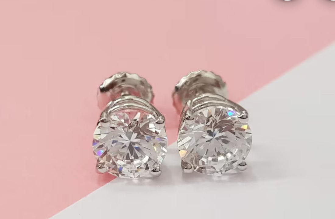 Certified 6 Carat Round Cut D VVS1 Lab Grown Diamond Earring 14KT Solid White Gold (1 of 3)