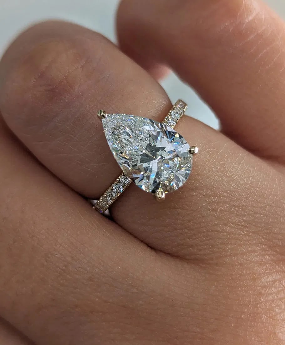 Certified 5.5 Ct. Lab Grown Diamond Pear Cut Wedding Ring in 14K Solid White Gold: Certified 5.5 Ct. Lab Grown Diamond Pear Cut - Wedding Ring in 14K Solid White Gold - Side Stone Diamonds VS1 E Color Round Cut Ring - US- 7