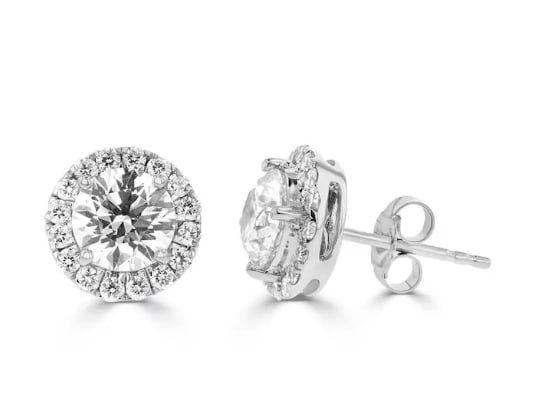 3.00 Carat - 14Kt Solid White Gold VVS1 D Color Lab Grown Diamond Round Cut Earrings: 3.00 Carat -14Kt Solid White Gold VVS1 D Color Lab Grown Diamond Round Cut Earrings - Side stone Lab Grown Diamonds Round VS1 E Color 0.40 Ct