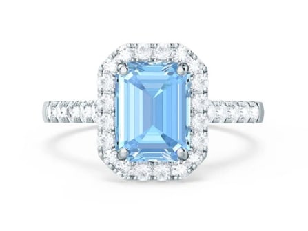 Certified 5.5 Ct - 14kt Solid White Gold Lab Grown Aquamarine Emerald Cut Engagement ring: Certified 5.5 Ct - 14kt Solid White Gold Lab Grown Aquamarine Emerald Cut Engagement ring - Side stone Lab Grown Diamonds Round VS1 E Color 0.50 Ct - Ring - 6