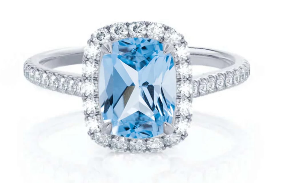 Certified 5.5 Carat Long Cushion Cut Lab Grown Aquamarine Engagement Ring 14KT Solid White Gold: Certified 5.5 Carat Long Cushion Cut Lab Grown Aquamarine Engagement Ring 14KT Solid White Gold - Ring Size US 6 Side stone 0.40 Ct Lab Grown Diamonds Round VS1 - F Color