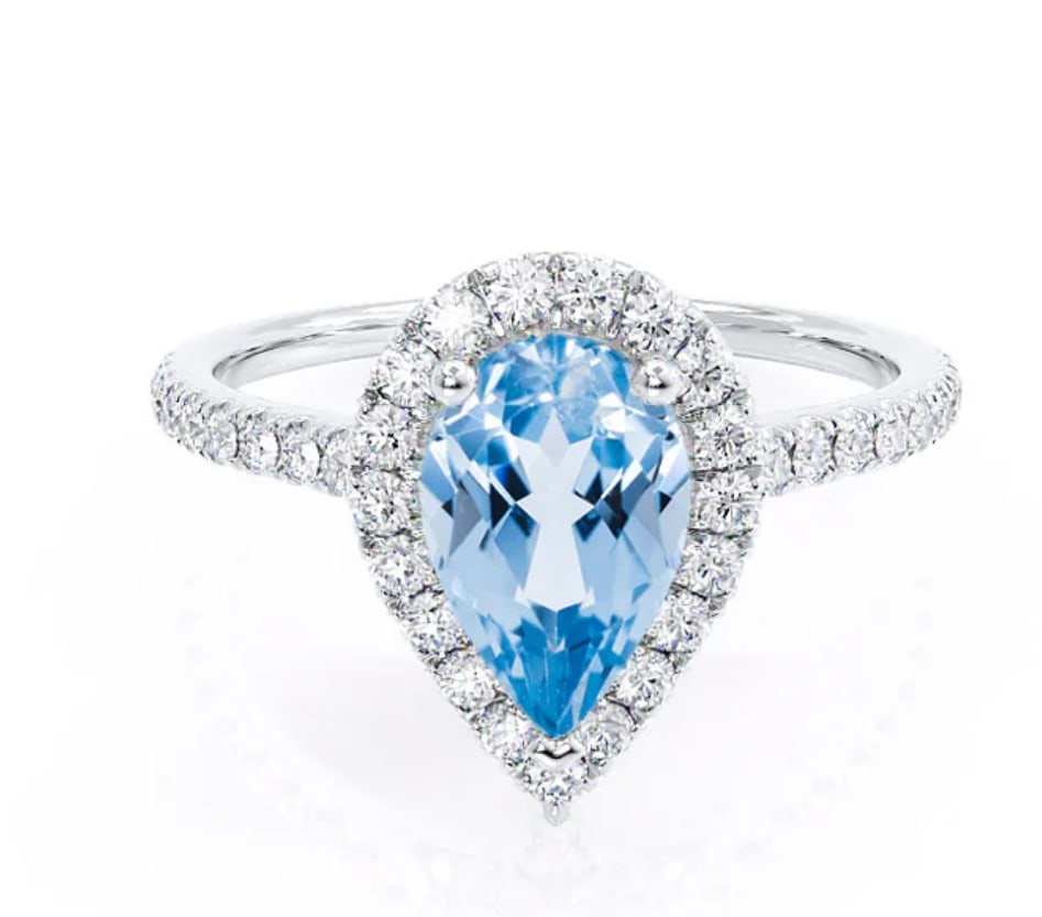 Certified 4.5 Carat Pear Cut Lab Grown Aquamarine Engagement Ring 14KT Solid White Gold: Certified 4.5 Carat Pear Cut Lab Grown Aquamarine Engagement Ring 14KT Solid White Gold - Ring Size US 7 Side stone 0.30 Ct Lab Grown Diamonds Round VS1 - F Color