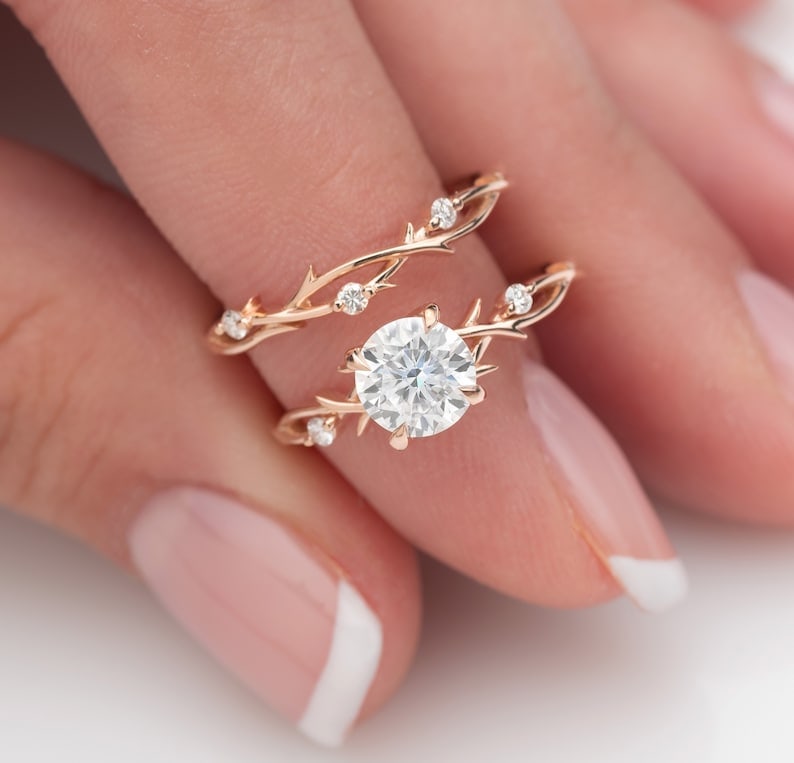 Certified 1.50 Carat Round Cut D VVS1 Lab Grown Diamond Engagement Ring With Band 14KT Solid Yellow (1 of 2)