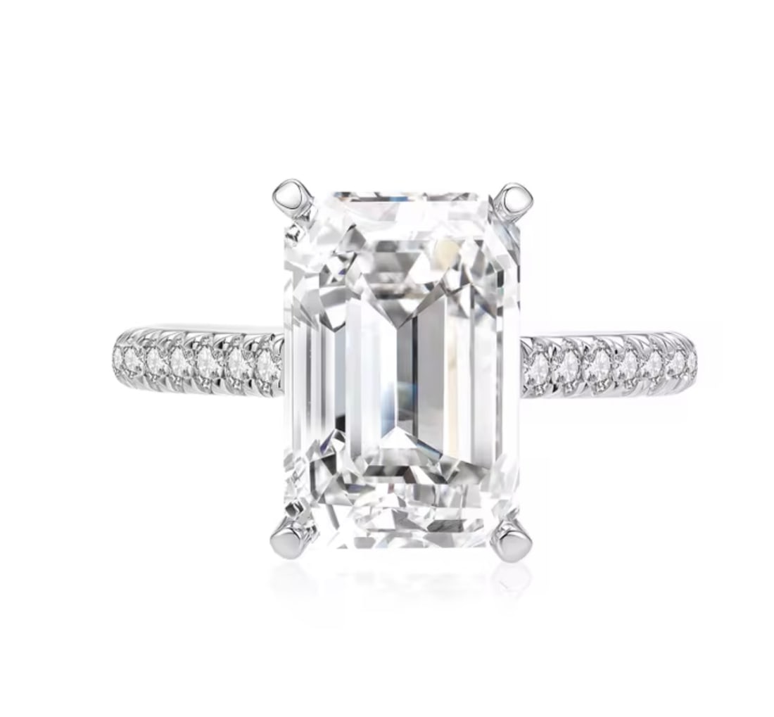 Certified 8.5 Carat Emerald Cut D VVS1 Lab Grown Diamond Engagement Ring 14KT Solid White Gold: Certified 8.5 Carat Emerald Cut D VVS1 Lab Grown Diamond Engagement Ring 14KT Solid White Gold - Ring Size US 6.5 Side stone 0.60 Ct Lab Grown Diamonds Round Cut