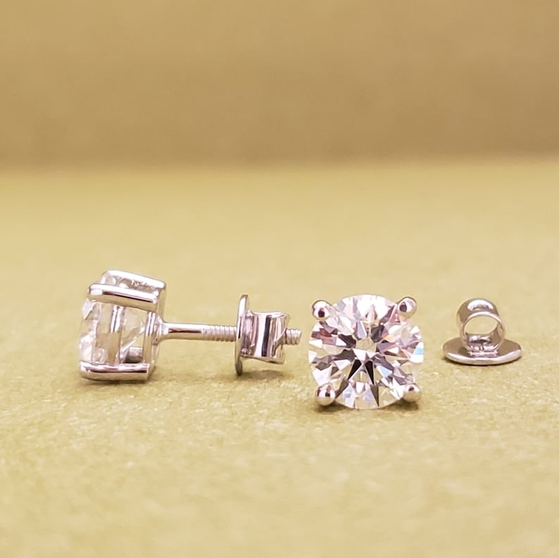 Certified 2 Carat Round Cut D VVS1 Lab Grown Diamond Earrings 14KT Solid White Gold (1 of 2)