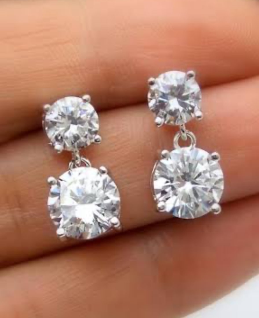 Certified 6 Carat Round Cut D VVS1 Lab Grown Diamond Earrings 14KT Solid White Gold: Certified 6 Carat Round Cut D VVS1 Lab Grown Diamond Earrings 14KT Solid White Gold