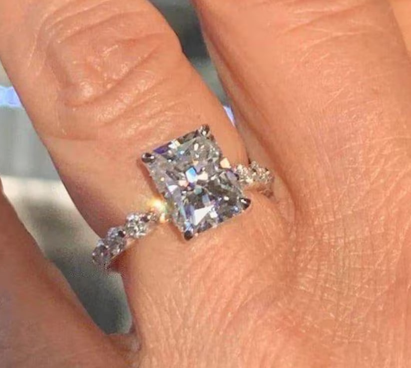 Certified 3.5 Carat Radiant Cut Lab Grown Diamond D VVS1 Engagement Ring 14KT Solid White Gold: Certified 3.5 Carat Radiant Cut Lab Grown Diamond D VVS1 Engagement Ring 14KT Solid White Gold - Ring Size US 7 - Side stone 0.80 Ct Lab Grown Diamonds D vs1 - Round Cut