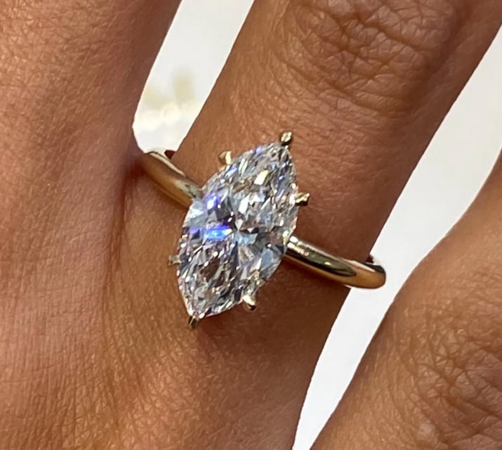 Certified 3 Ct -Marquise Cut Lab Grown Diamond D VVS1 Engagement Ring 14KT Solid Yellow Gold (1 of 3)