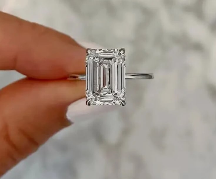 Certified 5 Ct Emerald Cut Lab Grown Diamond D VVS1 Engagement Ring 14KT Solid White Gold (1 of 2)