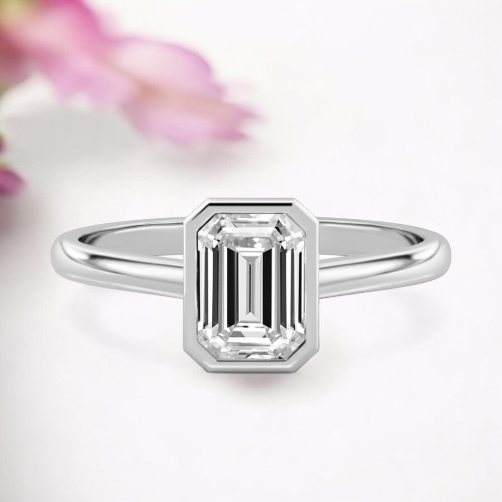 Certified 1.5 Ct Emerald Cut Lab Grown Diamond D VVS1 Engagement Ring 14KT Solid White Gold (1 of 2)