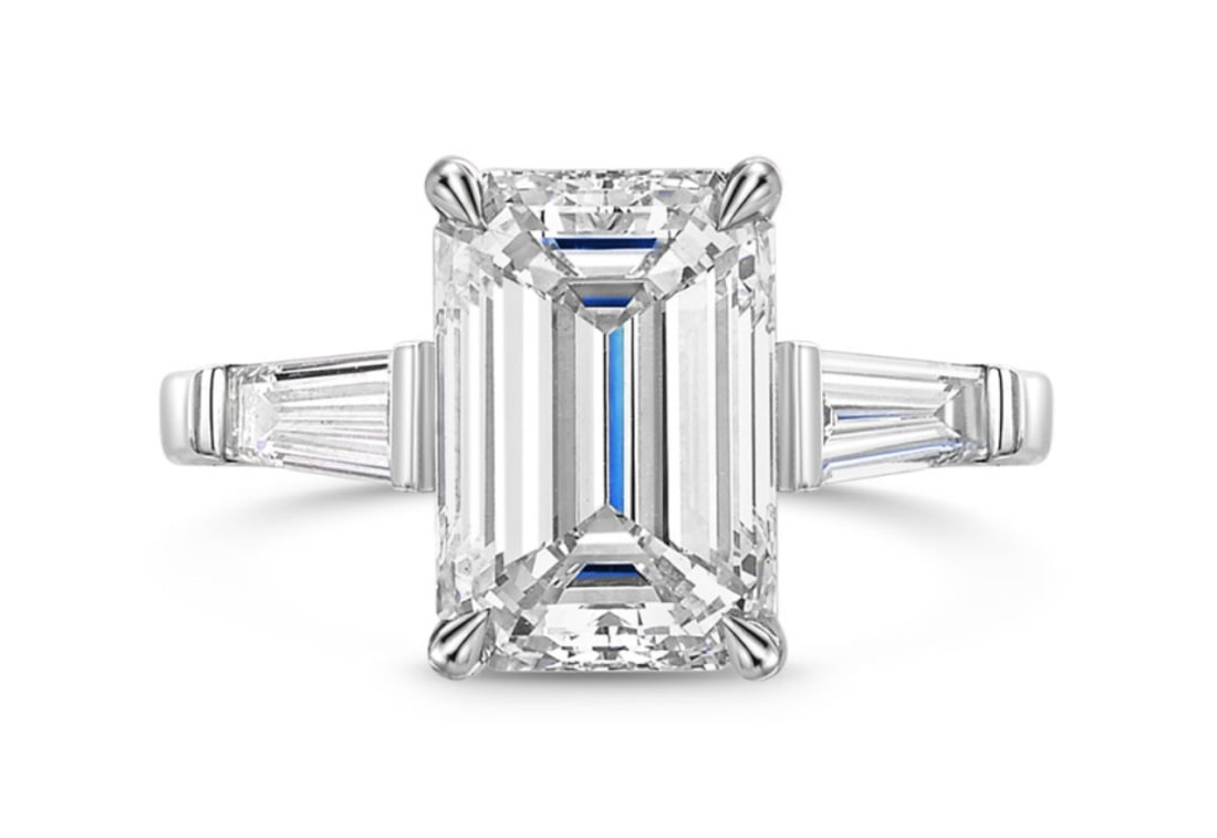 Certified 5.5 Ct Emerald Cut Lab Grown Diamond D VVS1 Engagement Ring 14KT Solid White Gold: Certified 5.5 Ct Emerald Cut Lab Grown Diamond D VVS1 Engagement Ring 14KT Solid White Gold - Ring Szie 6 - Side stone 0.50 Ct Lab Grown Diamonds D vs1 - Fancy Cut