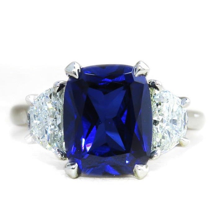 Certified 8.5 Ct -Long Cushion Cut Lab Grown Blue Sapphire & Lab Grown Diamond D VVS1 Engagement: Certified 8.5 Ct -Long Cushion Cut Lab Grown Blue Sapphire & Lab Grown Diamond D VVS1 Engagement Ring 14KT Solid White Gold - Ring Size US 6 - Side stone 0.90 Ct Lab Grown Diamonds D vs1 - Fancy Cut