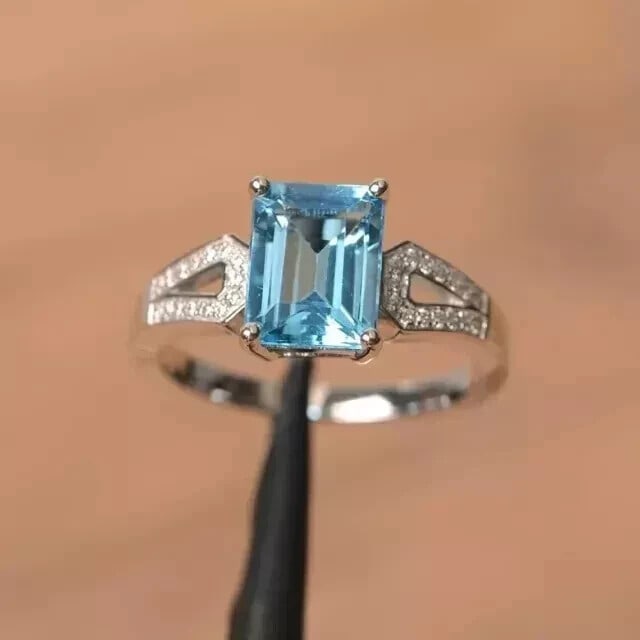 Certified 4 Ct -Emerald Cut Lab Grown Aquamarine & Lab Grown Diamond D VVS1 Engagement Ring 14KT (1 of 5)