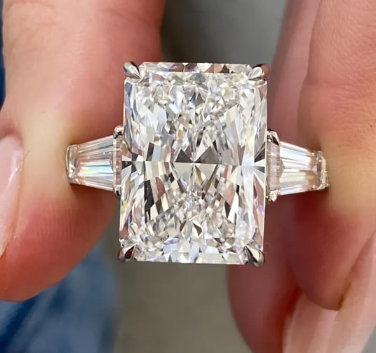 Certified 15 Carat Radiant Cut D VVS1 Lab Grown Diamond Engagement Ring 14KT Solid White Gold: Certified 15 Carat Radiant Cut D VVS1 Lab Grown Diamond Engagement Ring 14KT Solid White Gold - Side Stone is Lab Grown Diamonds Fancy Cut VS1 E Color 1.20 Ct Excellent Luster- Ring Size US- 7.5 - Rin