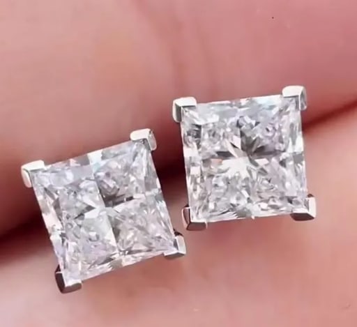 Certified 6 Carat Princess Cut D VVS1 Lab Grown Diamond Earrings 14KT Solid White Gold: Certified 6 Carat Princess Cut D VVS1 Lab Grown Diamond Earrings 14KT Solid White Gold