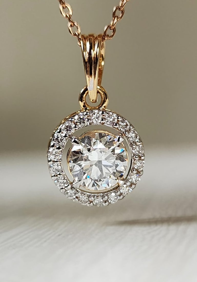 Certified 2 Carat Round Cut D VVS1 Lab Grown Diamond Pendant 14KT Solid Yellow Gold (1 of 5)