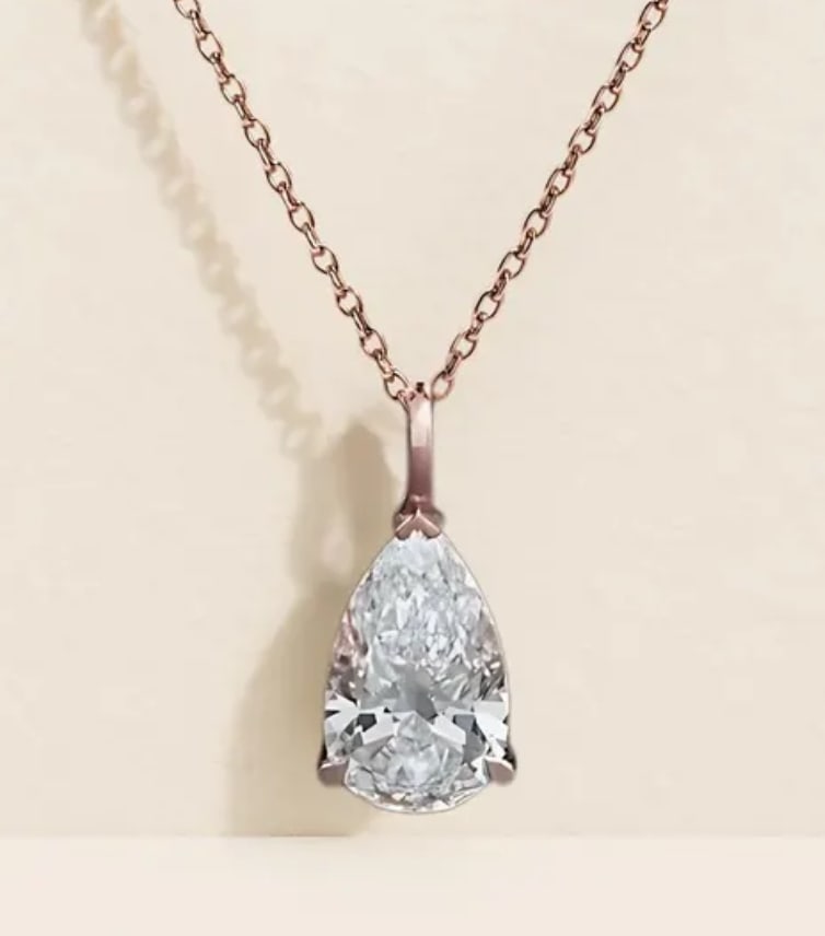Certified 2.50 Carat Pear Cut D VVS1 Lab Grown Diamond Pendant 14KT Solid Rose Gold: Certified 2.50 Carat Pear Cut D VVS1 Lab Grown Diamond 14KT Solid Rose Gold