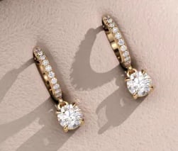 Certified 2 Carat Round Cut D VVS1 Lab Grown Diamond Earring 14KT Solid Yellow Gold (1 of 1)