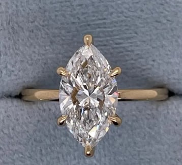 Certified 5 Carat Marquise Cut E VVS1 Lab Grown Diamond Ring 14KT Solid Yellow Gold: Certified 5 Carat Marquise Cut E VVS1 Lab Grown Diamond Ring 14KT Solid Yellow Gold Side Stone is Lab Grown Diamonds 0.40 ct vs1 e color - Ring Size - US 6