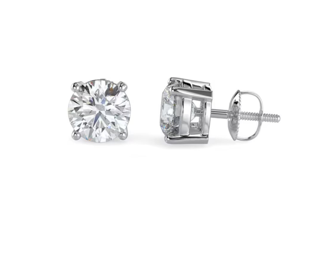 Certified 4 Carat Round Cut D VVS1 Lab Grown Diamond Earring 14KT Solid White Gold (1 of 2)