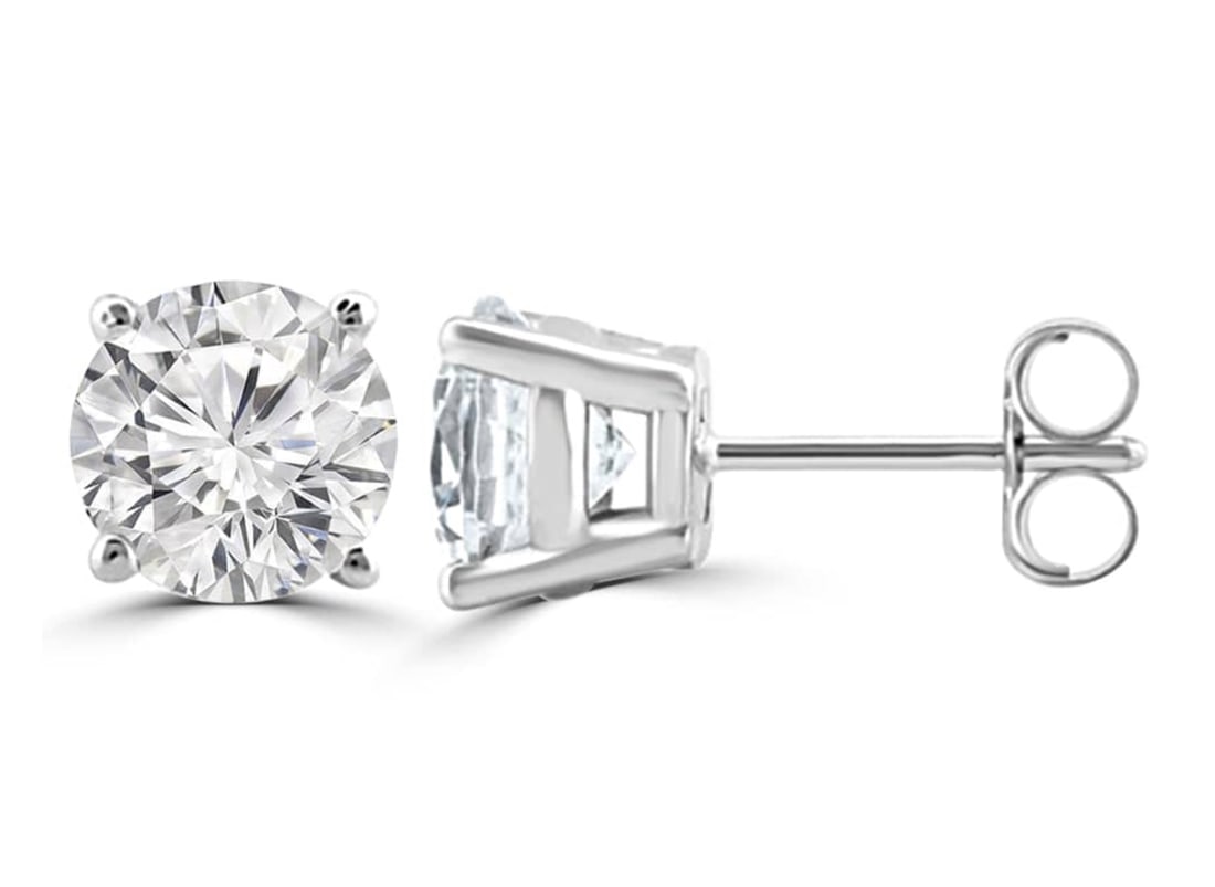 Certified 4 Ct - 14kt Solid White Lab Grown Diamonds Earrings: Certified 4 Ct - 14kt Solid White Lab Grown Diamonds Earrings - D VVS1 Round Cut
