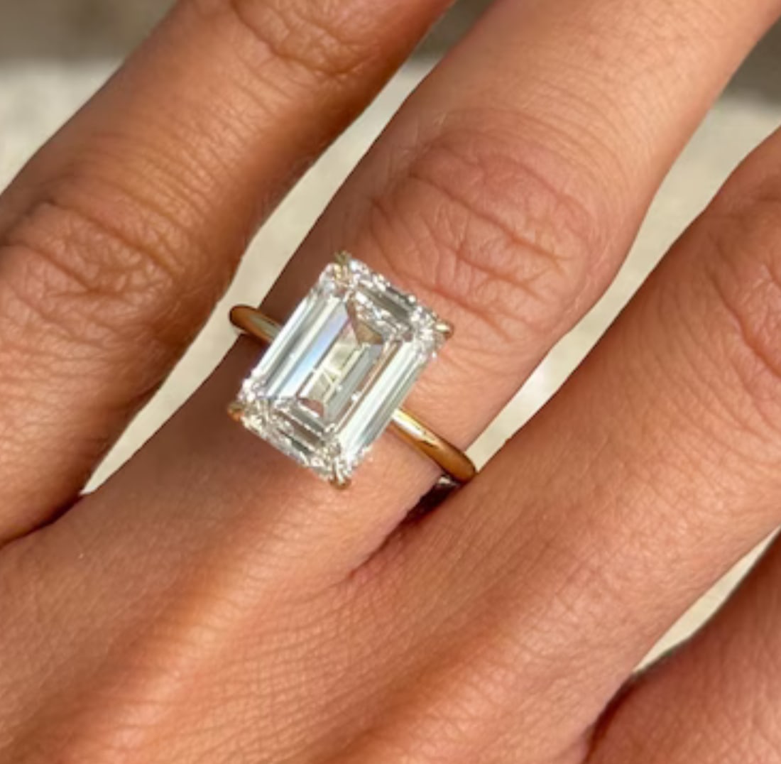 Certified 6.50 Carat Emerald Cut D VVS1 Lab Grown Diamond Engagement Ring 14KT Solid Yellow Gold: Certified 6.50 Carat Emerald Cut D VVS1 Lab Grown Diamond Engagement Ring 14KT Solid Yellow Gold - Ring Size US 6.5